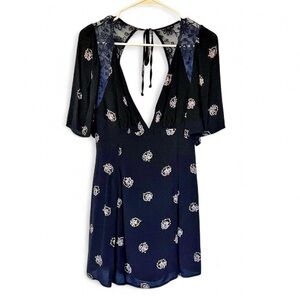 Free People Mockingbird Embroidered Lace Inset Mini Dress Size 6